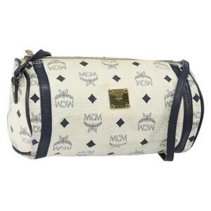 MCM Vicetos Logogram Shoulder Bag PVC Leather White Gold Auth 161404